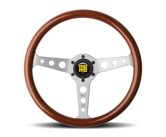 Momo Indy Steering Wheel 350 mm - Mahogany Wood/Brushed Spokes