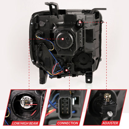 ANZO 2014-2015 GMC Sierra 1500HD Projector Plank Style Headlight Black W/ DRL