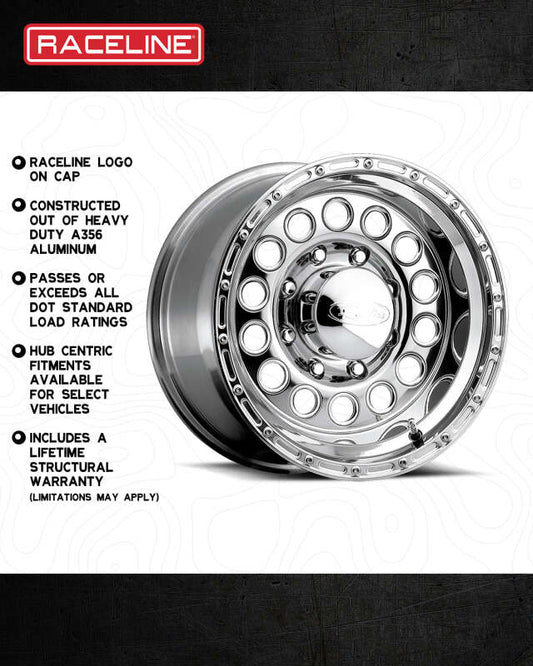 Raceline 887 Rock Crusher 15x10in / 5x114.3 BP / -47mm Offset / 83.82mm Bore - Polished Wheel