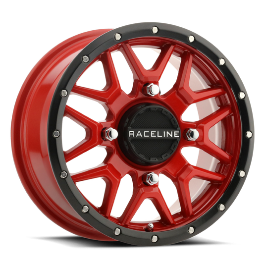 Raceline A94R Krank 14x7in / 4x156 BP / 38mm Offset / 132.5mm Bore - Red & Black Lip Wheel
