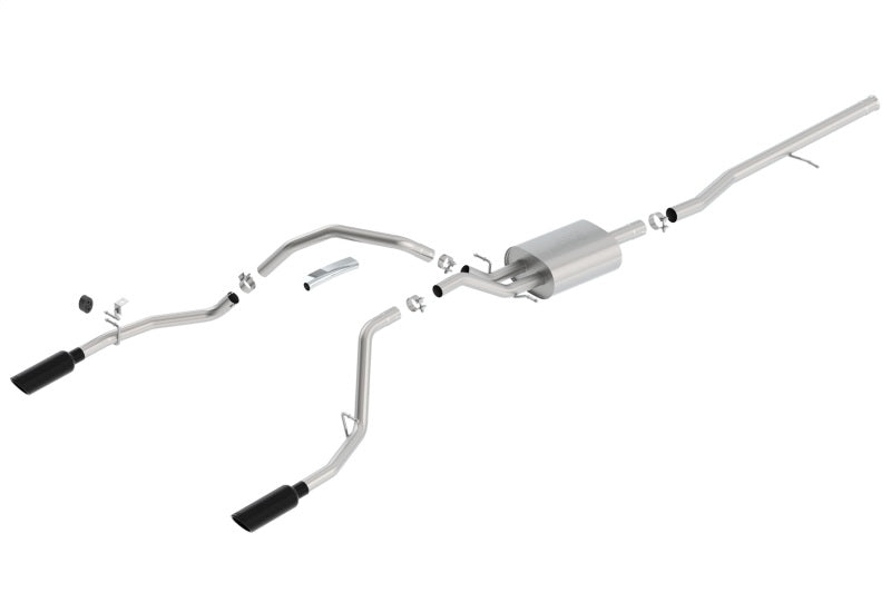 Borla 14 Sierra 1500 C/B S-Type Exhaust/2.75in Into Dual 2.25in Out 4in Split Rear Exit-Black Chrome