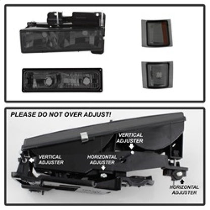 xTune Chevy Suburban 94-98 Headlights w/ Corner & Parking Lights 8pcs Smoked HD-JH-CCK88-AM-SM-SET