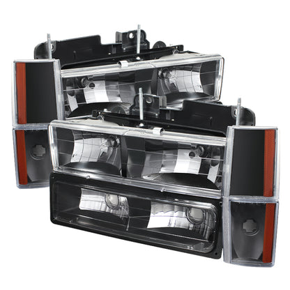 xTune GMC Yukon 92-93 Crystal Headlights w/ Corner & Bumper Black HD-JH-GMCCK88-AM-BK-SET