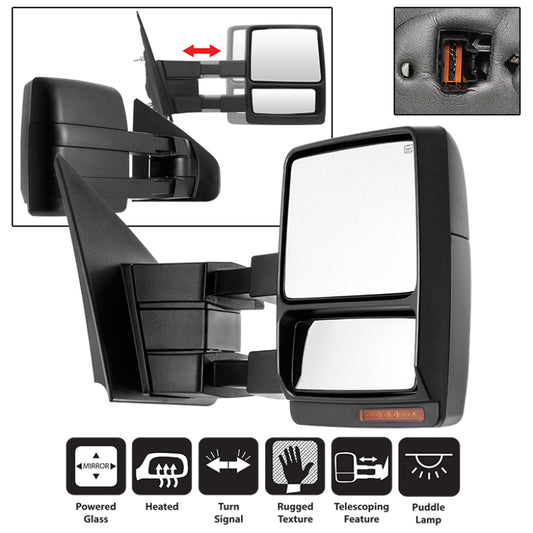 xTune Ford F150 07-14 Power Heated Amber LED Signal Telescoping Mirror Right MIR-FF15007S-PWH-AM-R